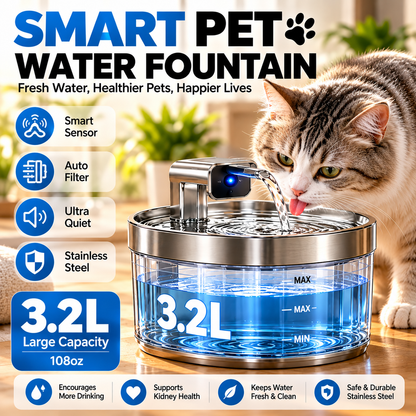 Smart Cat Water Fountain — 3.2L - Sensor • Auto Filter • Ultra Quiet