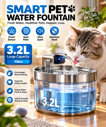 Smart Cat Water Fountain — 3.2L - Sensor • Auto Filter • Ultra Quiet