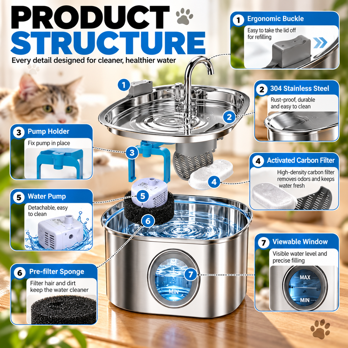 Smart Cat Water Fountain — 3.2L - Sensor • Auto Filter • Ultra Quiet