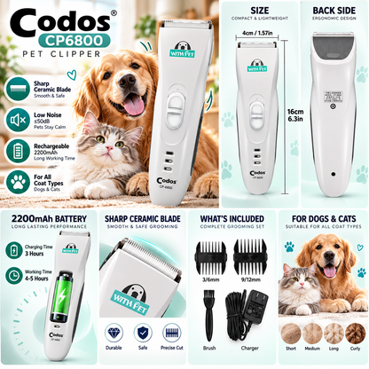 🐶🐱 Professional Pet Trimmer - CP6800 • Cordless • Easy Grooming