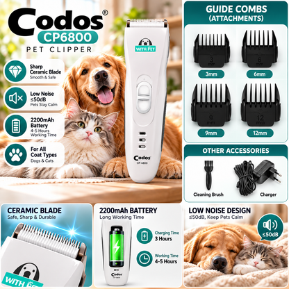 🐶🐱 Professional Pet Trimmer - CP6800 • Cordless • Easy Grooming
