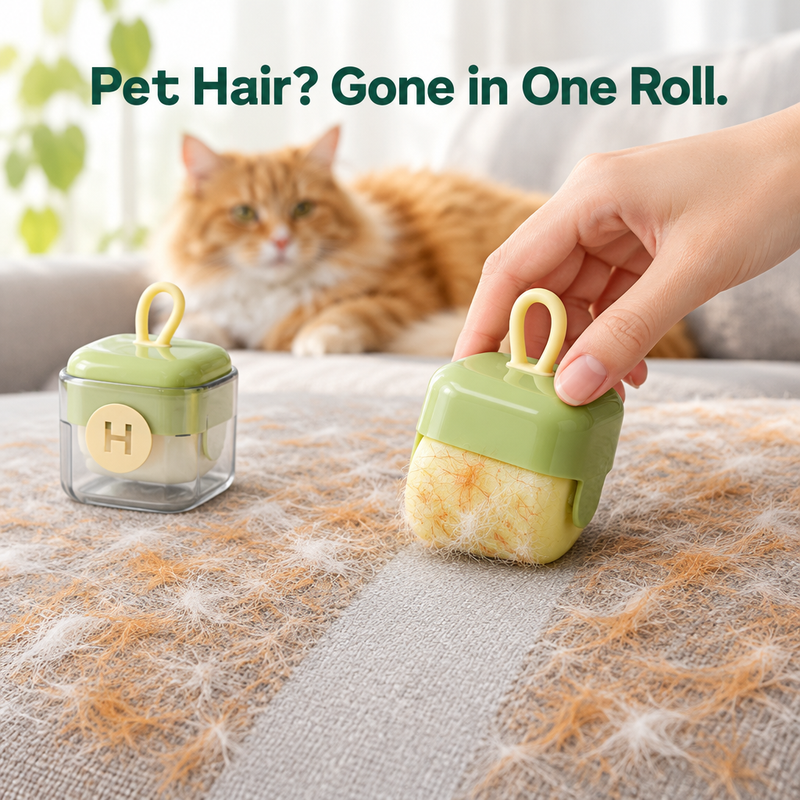 PureRoll lint remover rolling cat hair off a sofa